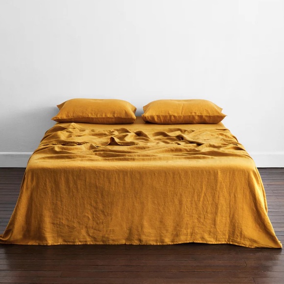 Bed Threads Fitted Sheet 100% French Flax Linen King in Turmeric Breathable Boho - Picture 8 of 9